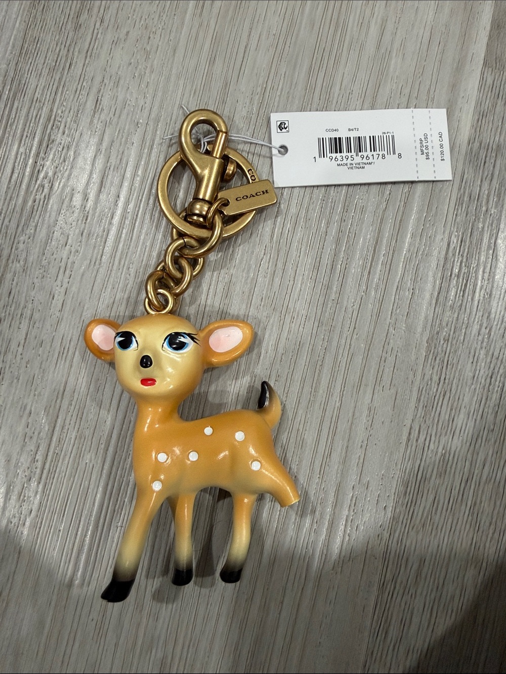 Coach Small Deer Keychain with Gold Hardware - BROKEN LEG NWT
